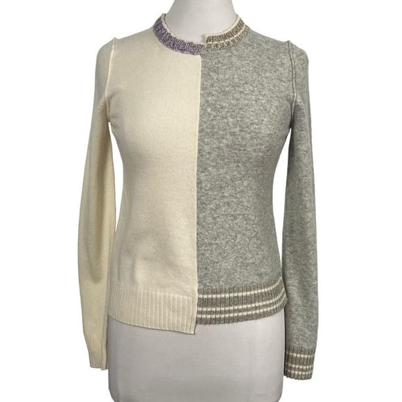 Asymmetrical Stepped Collar & Hem Sparkle Trim Crewneck Sweater Zadig & Voltaire - Picture 1 of 11